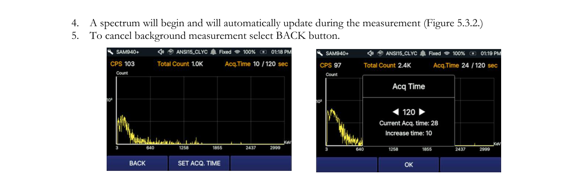Background measurement and time setup