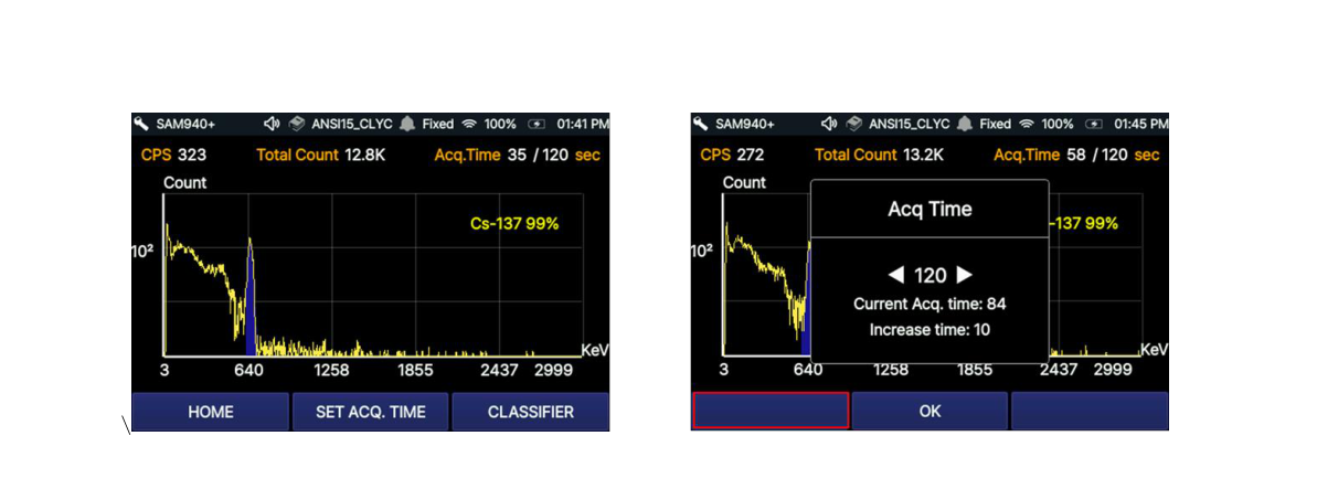 Manual ID screen and setup acquisition time