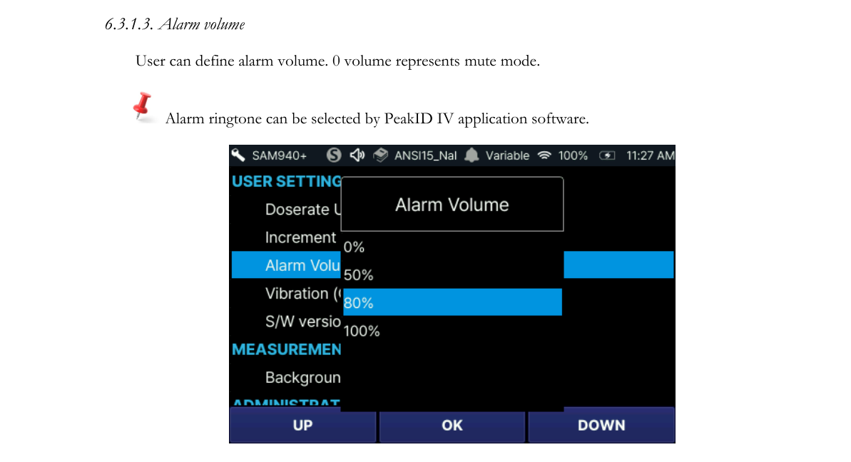 Alarm volume setup