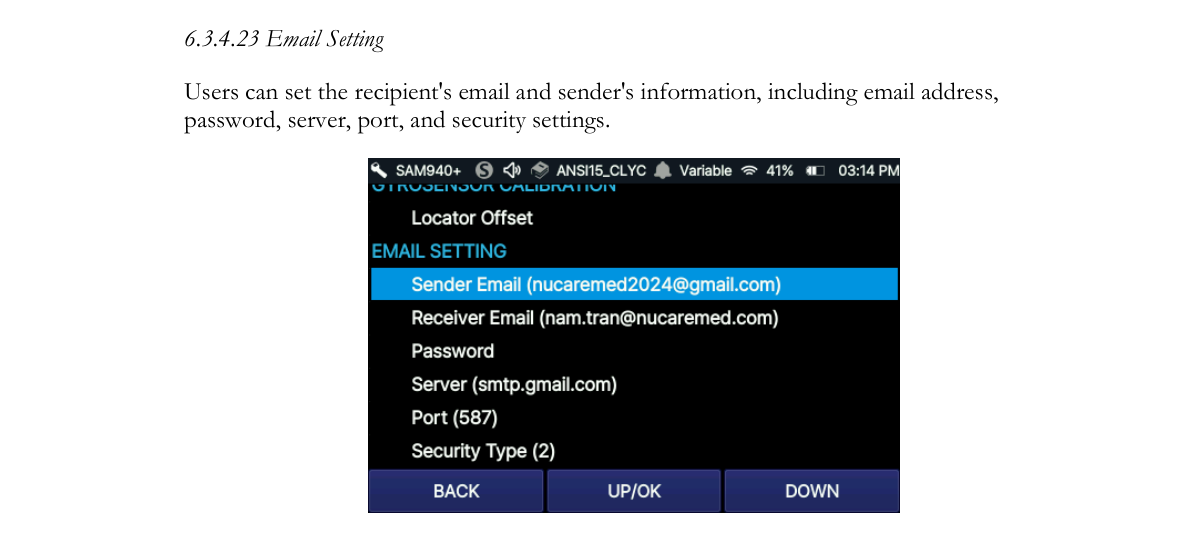 Email Setting screen
