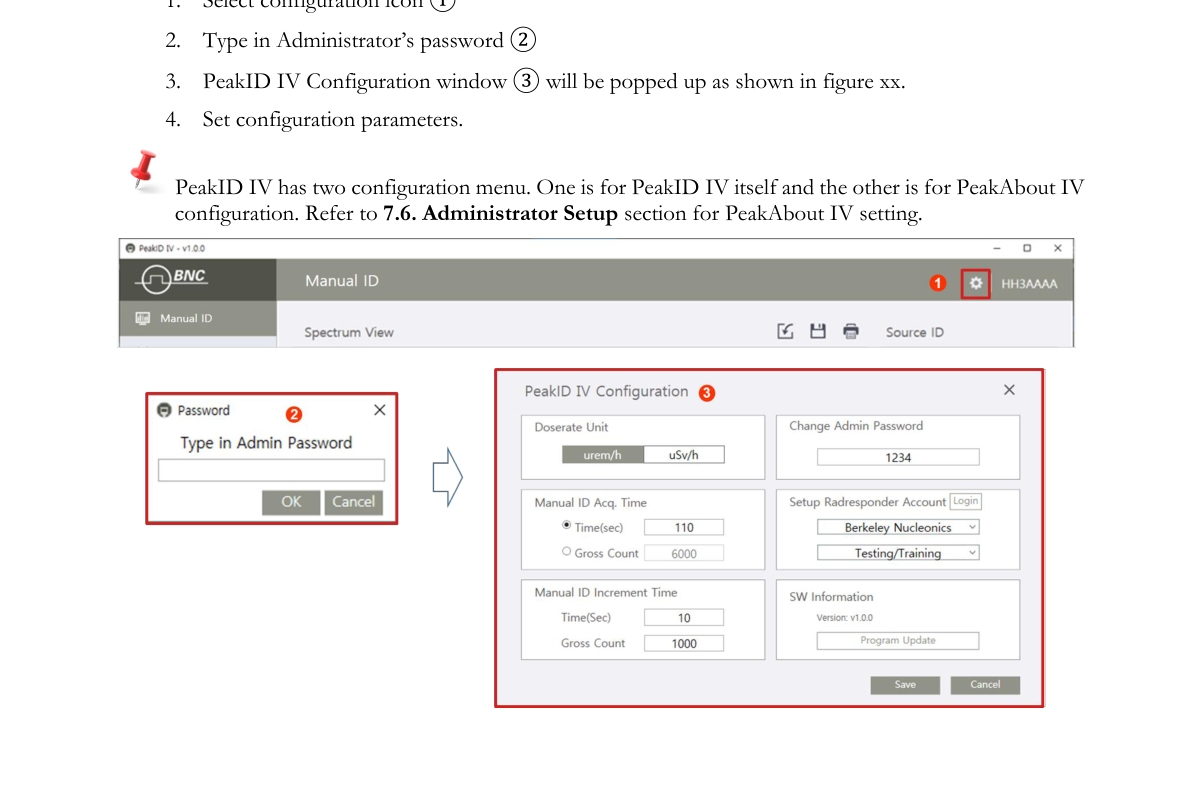 Configuration menu for PeakID