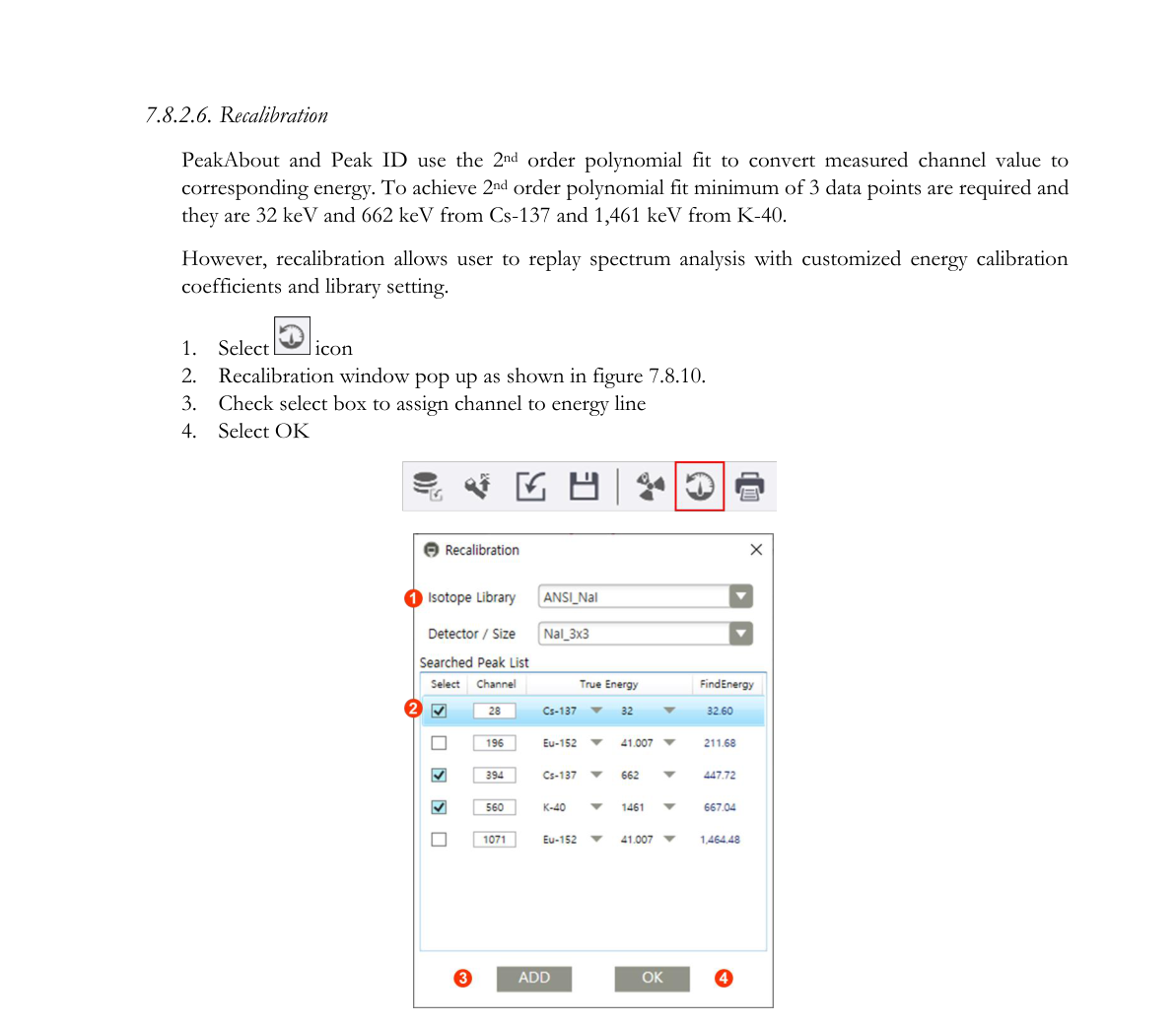 Recalibration setup window example