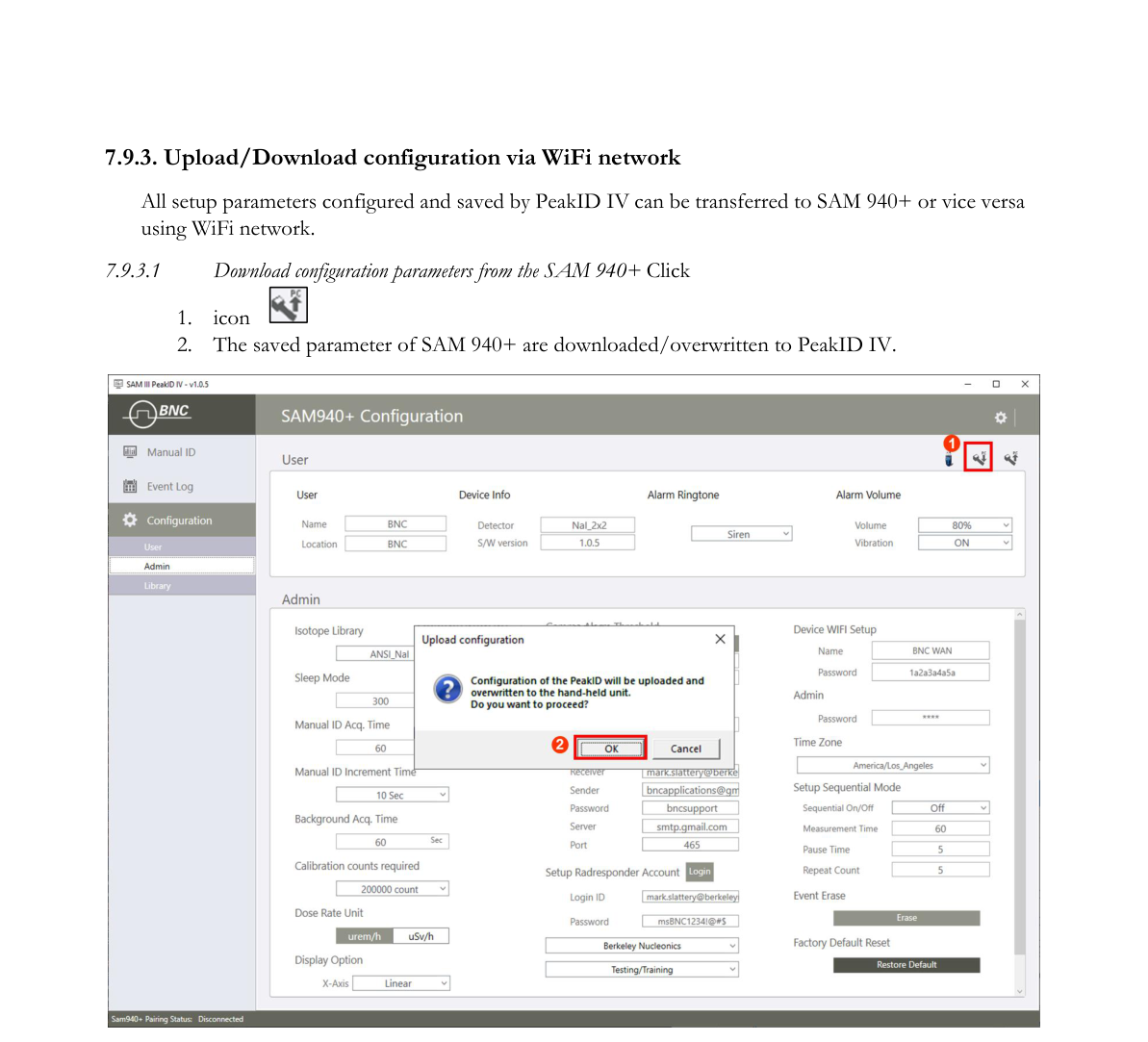 Download configuration from the SAM 940+