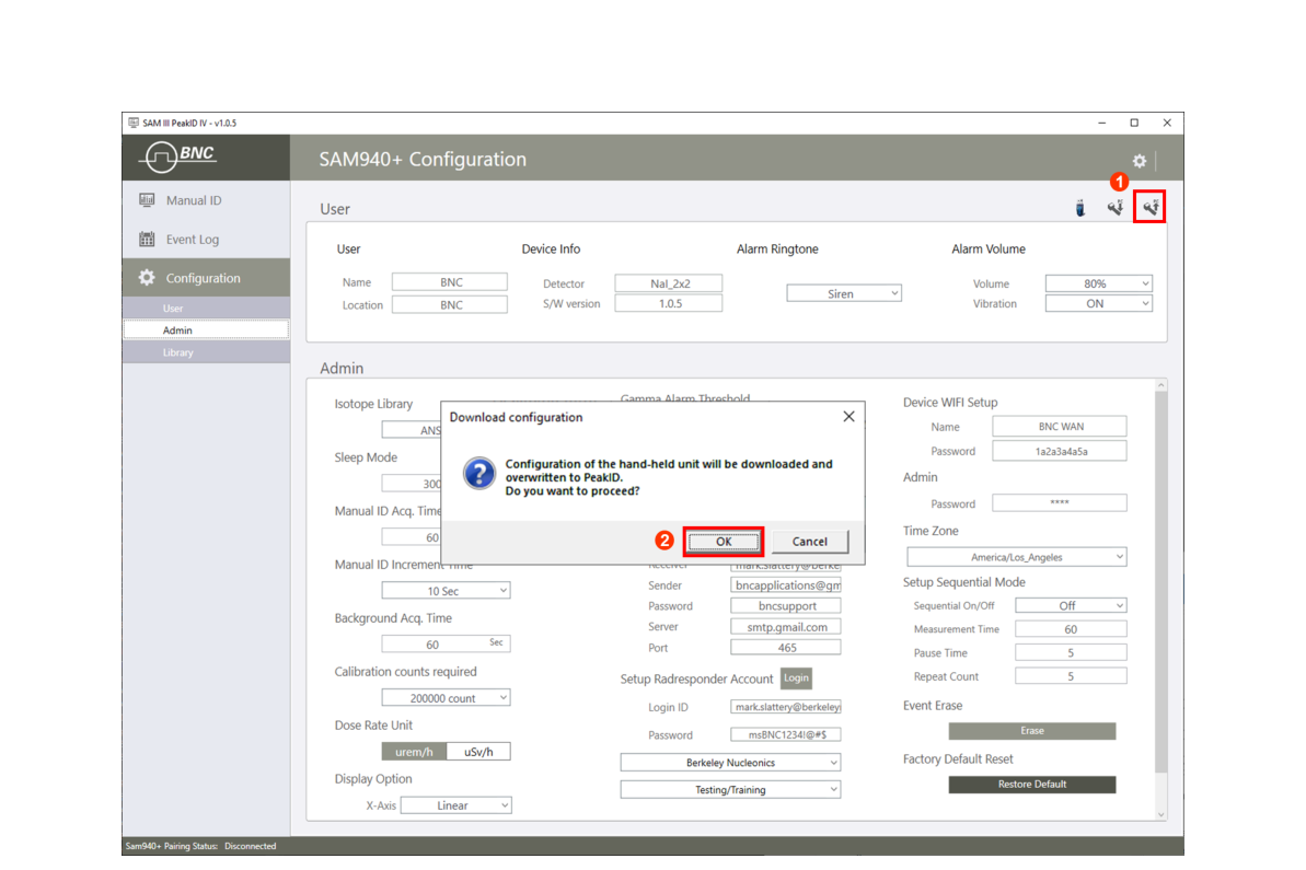 Upload configuration to the SAM 940+