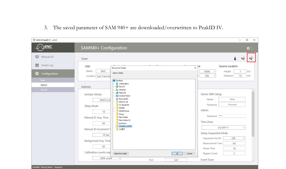 Select the desired folder to store the configuration file