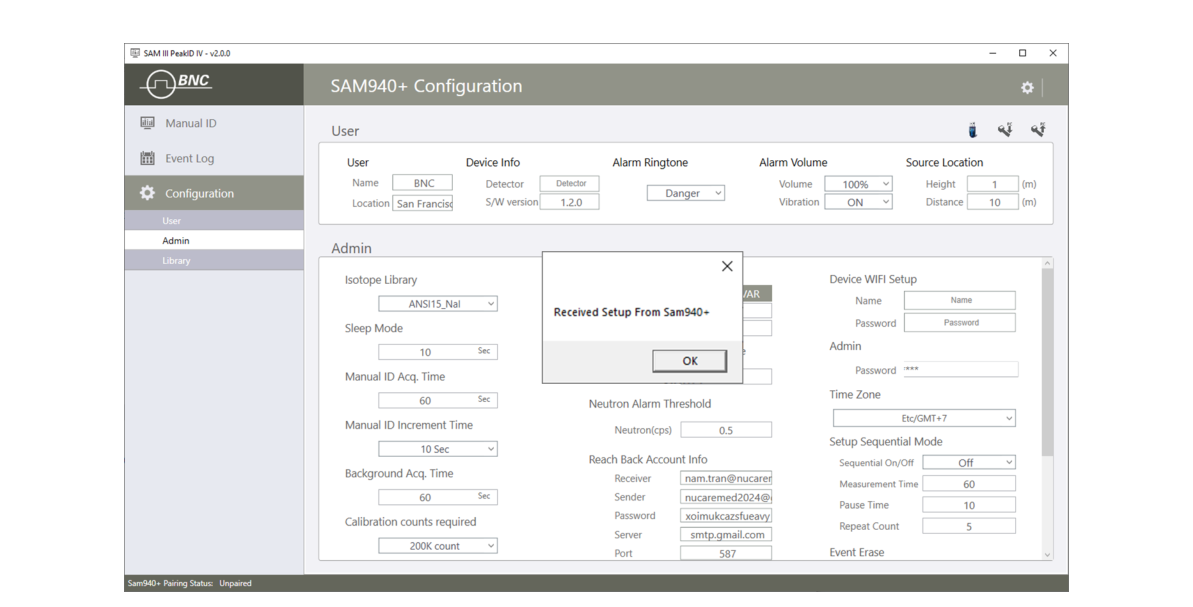Download configuration from the SAM 940+