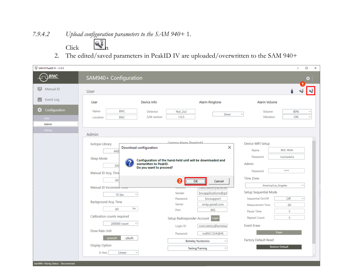 Upload configuration to the SAM 940+