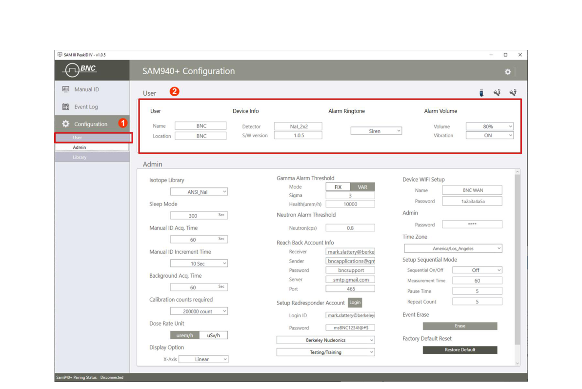 User setup example