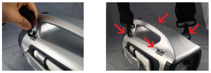 Shoulder strap attached to the detector unit's attachment tabs