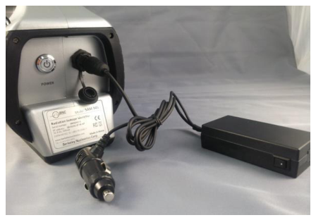 Rear view of the detector unit with the 12V DC vehicle adapter/charger