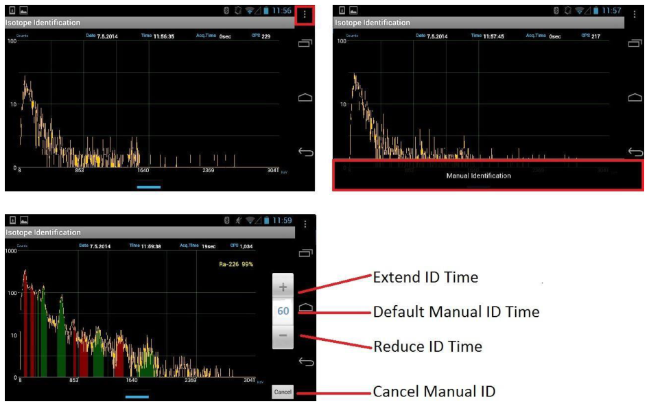 Manual Identification with the capture-time controls and the Manual Identification bar at the bottom of the spectrum screen