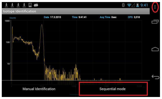 Starting Sequential mode from the bottom bar of the Isotope Identification screen