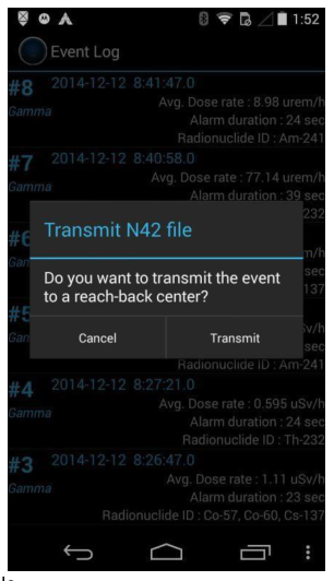 Transmit N42 file prompt with the Transmit button