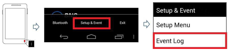 Navigation to Setup and Event then Event Log to select an event to transmit