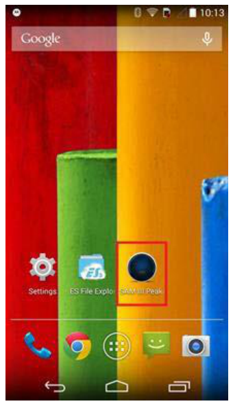 Android Applications menu with the PeakAbout icon highlighted