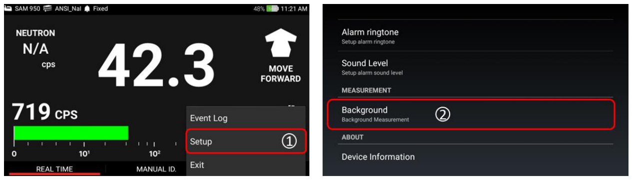 Accessing the Background menu from Setup