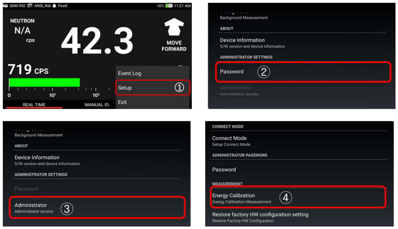 Accessing the Energy Calibration menu
