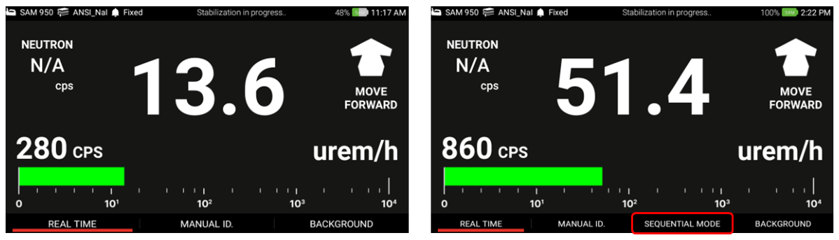 SEQUENTIAL MODE menu tab created on the main screen when sequential mode is ON