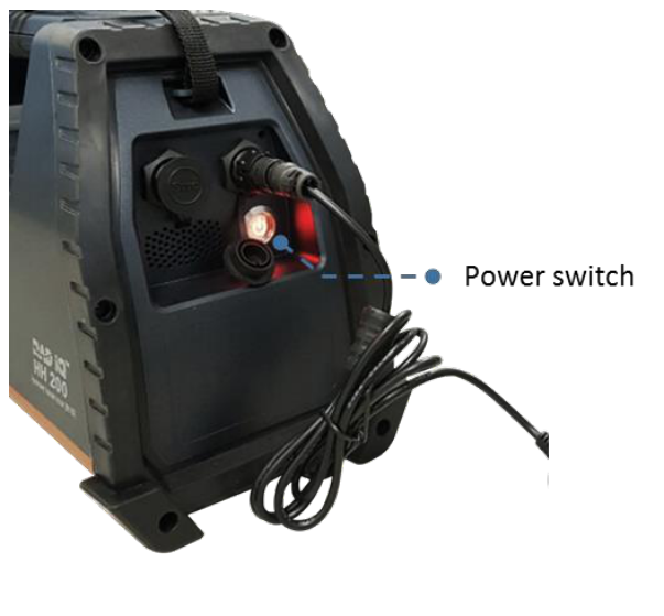 SAM 950 rear panel with power switch and charge cable
