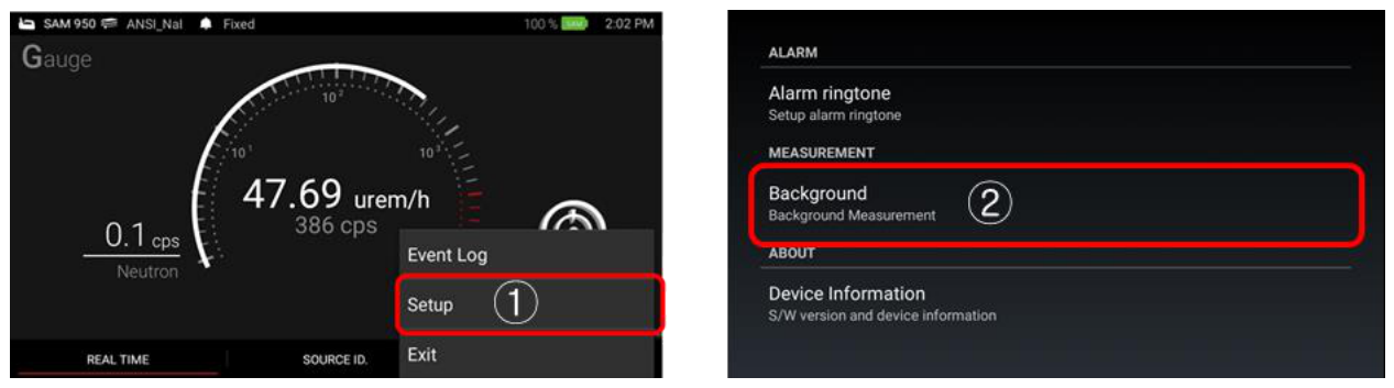 Accessing the Background menu from Setup