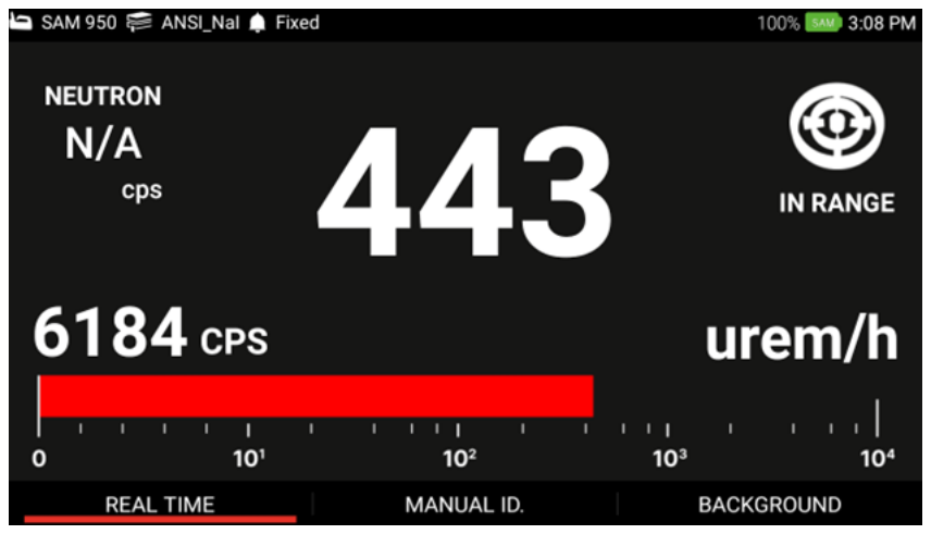 Alarm screen with red display indicating an alarm condition