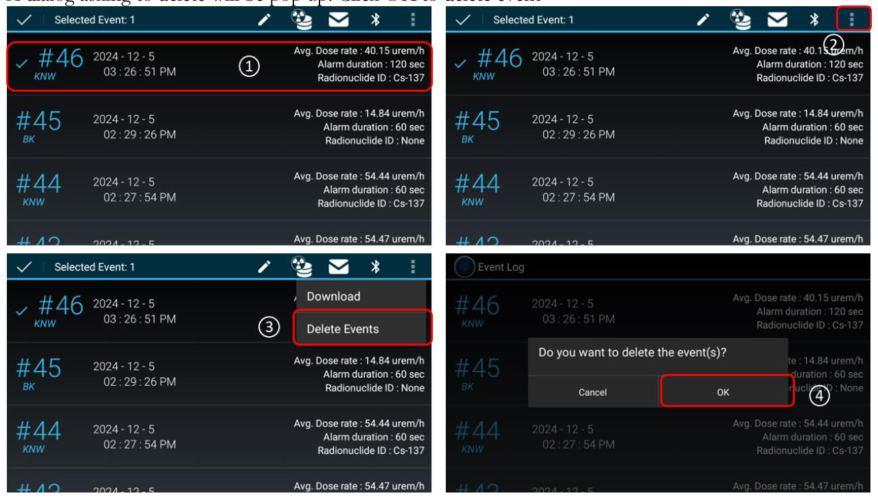 Delete event example with Delete Events menu