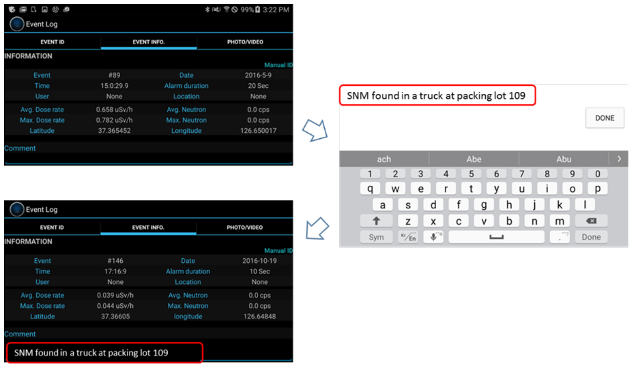 Attach text comment procedure with keypad and typed comment