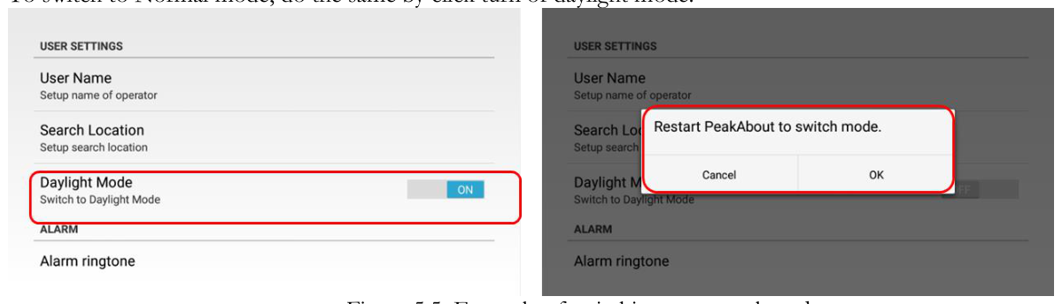 Switching back to Normal mode from Daylight mode