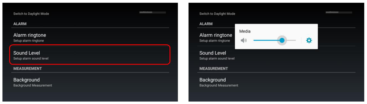 Selecting the alarm sound level