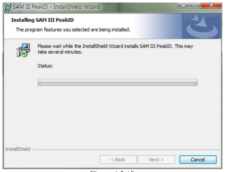 Installing SAM III PeakID progress screen