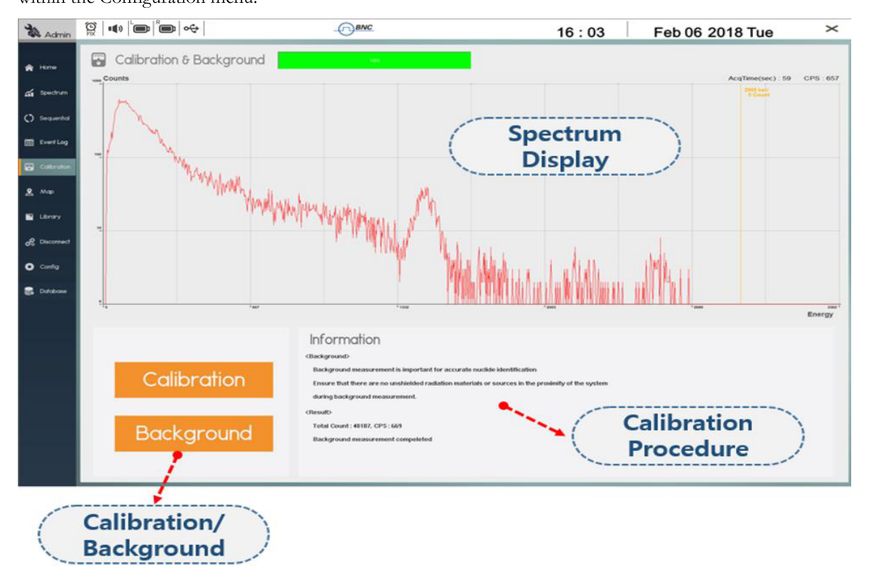 Calibration and background measurement screen