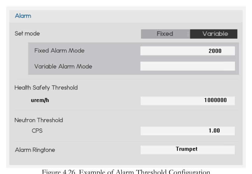 Example of alarm threshold configuration