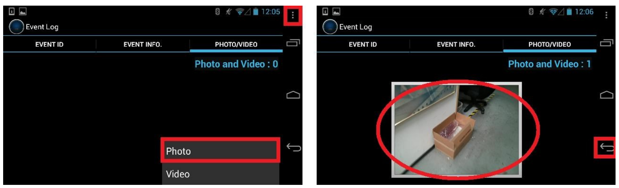 Figure 4.24. Attach Photo example showing Photo/Video tab before and after a photo is attached