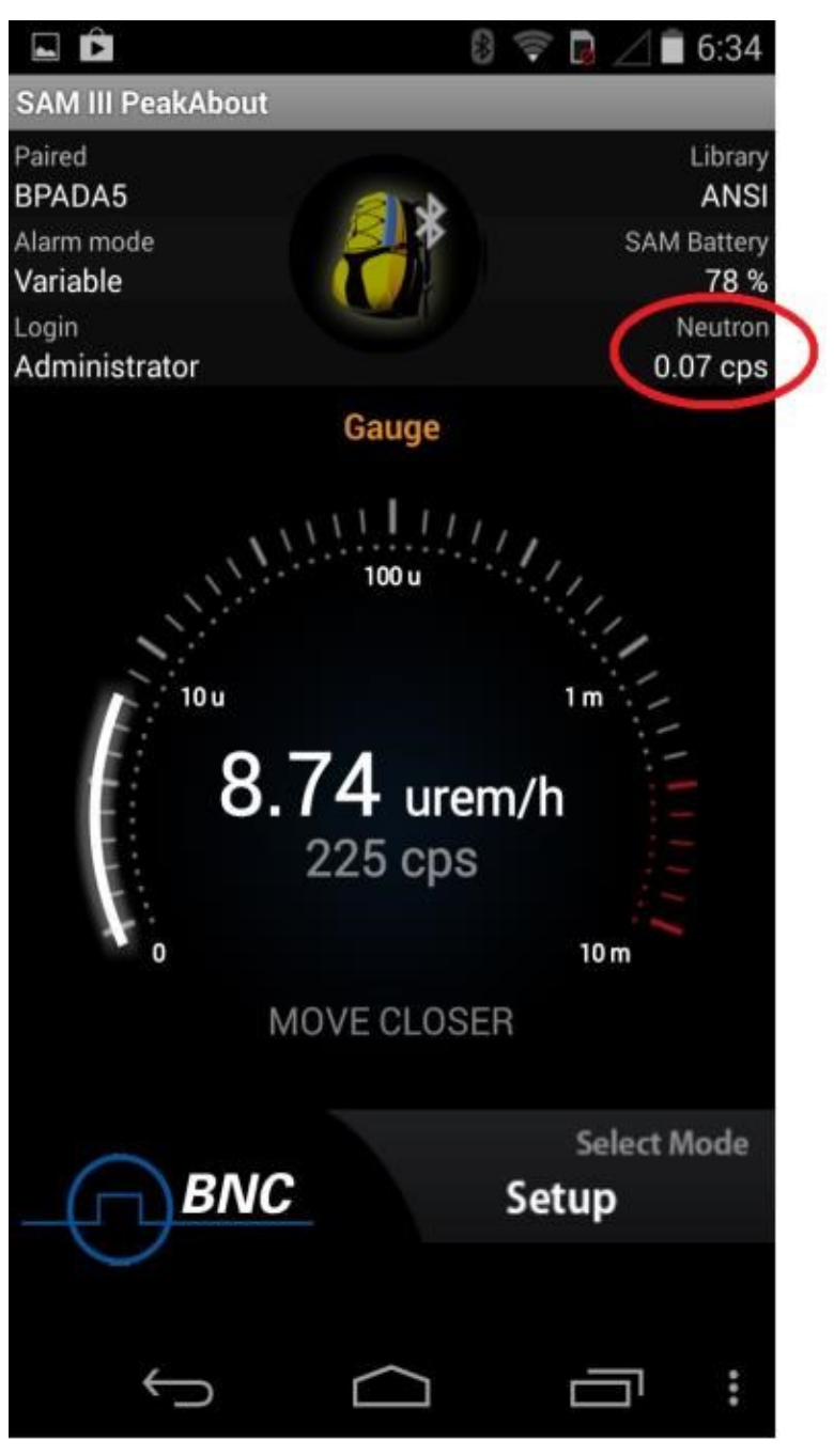 Neutron activity displayed in CPS on the home screen