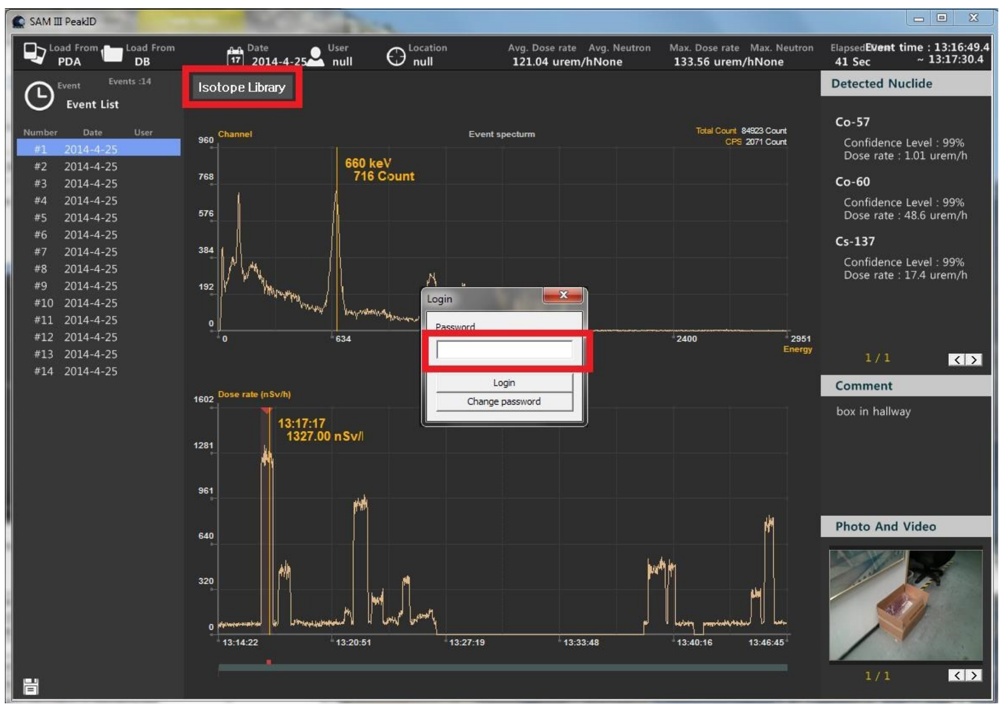 Figure 5.7. Isotope Library login showing the Isotope Library button and password prompt