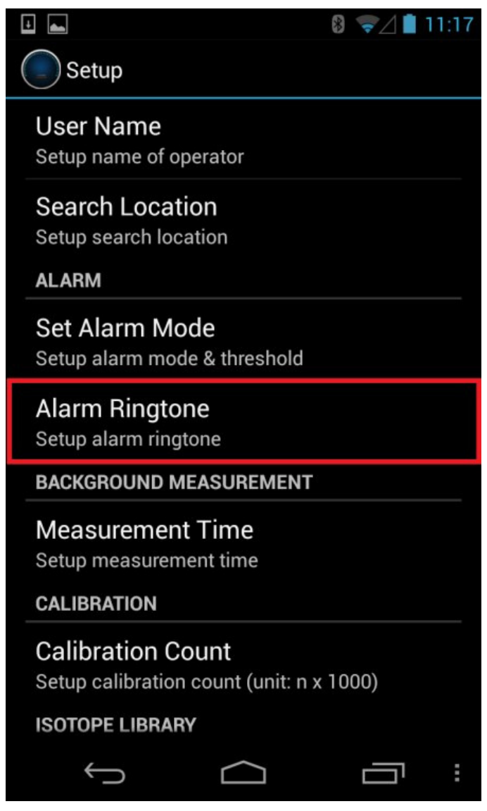 Navigating to Alarm Ringtone selection