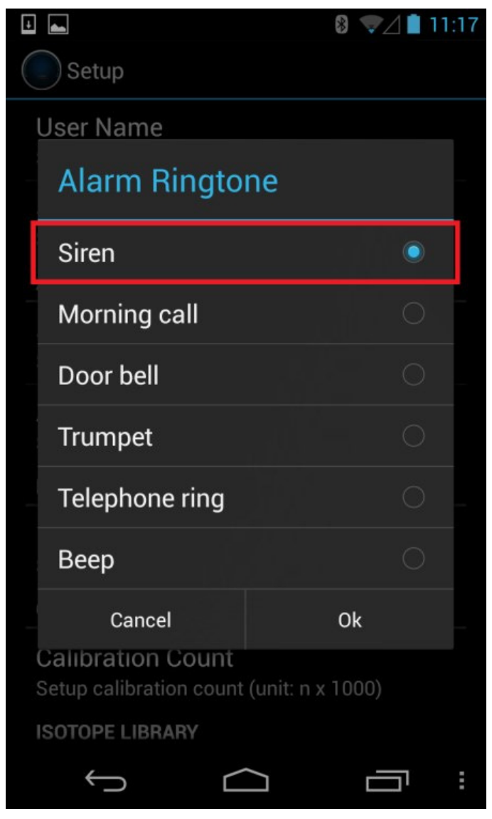 Alarm Ringtone selection list