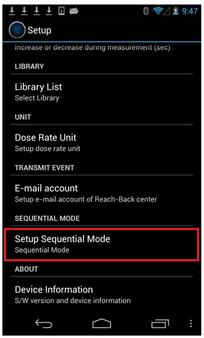 Sequential mode setup menu with enable checkbox