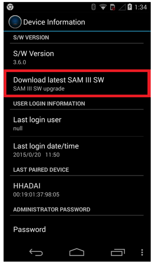 Figure 4.37. Device Information screen with Download Latest SAM III SW highlighted