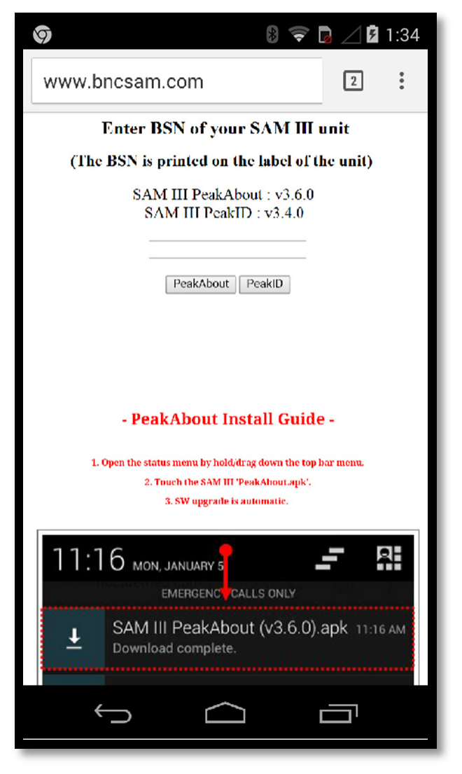 Figure 4.38. BSN entry pop-up window at www.bncsam.com with PeakAbout button