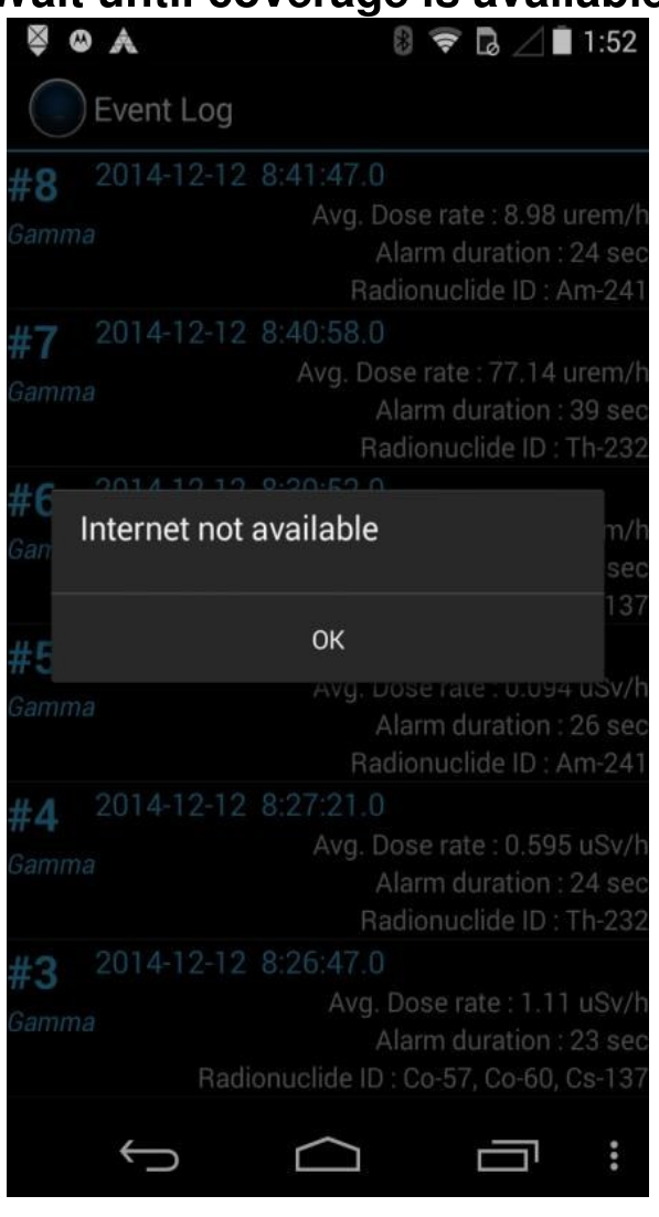 Internet not available message